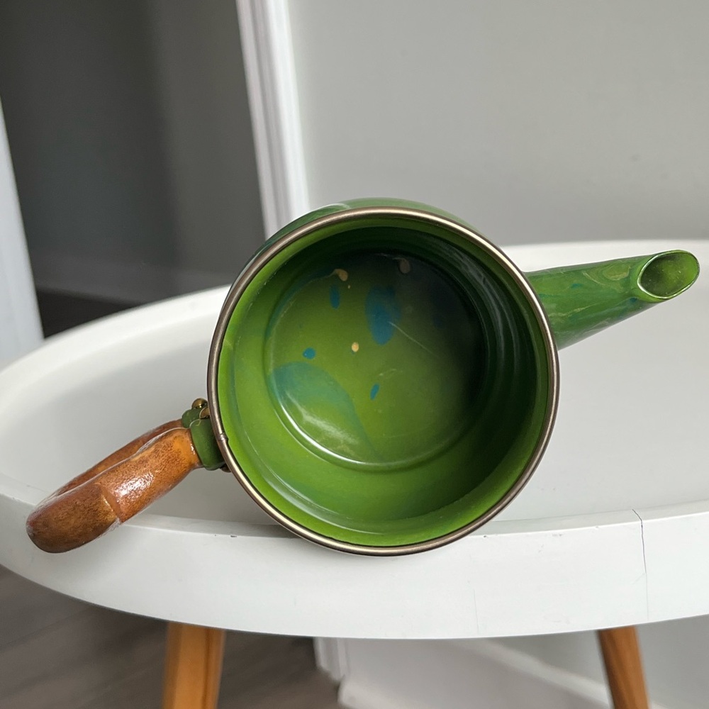 Vintage MacKenzie - Childs Victoria And Richard Green Enamel Teapot No Lid Woo - Picture 4 of 12